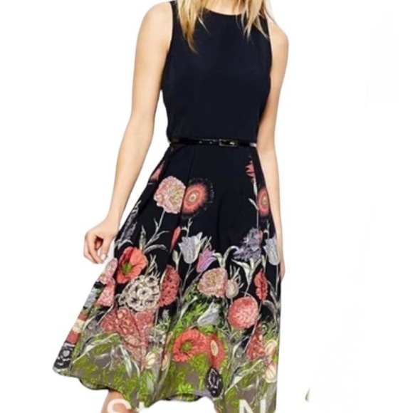 ASOS  Navy Floral Hem Midi Dress Size 4 - Picture 2 of 12